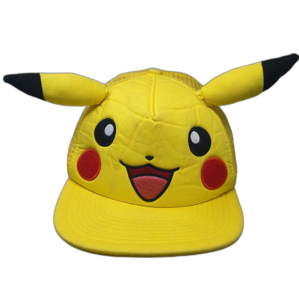 Pokémon Trucker Hat Yellow One Size Pikachu 3D Ears Mesh Snapback Anime Gaming